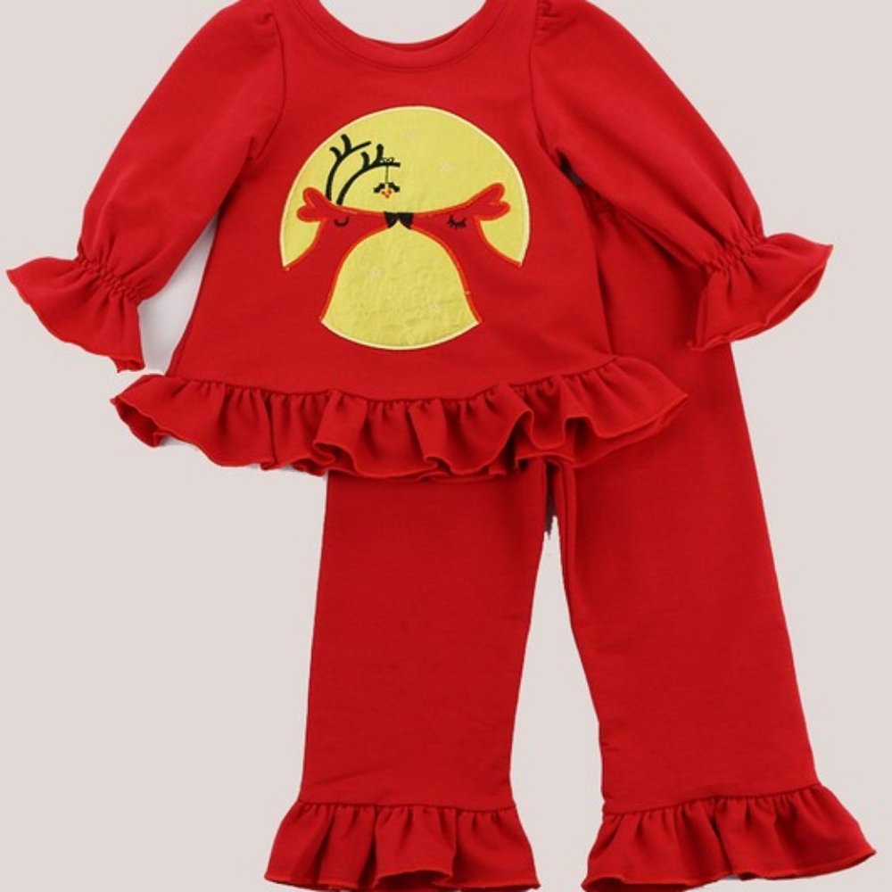 CHRISTMAS Toddler Girls Ruffles Long Sleeves Play Wear Set (12m-4t)